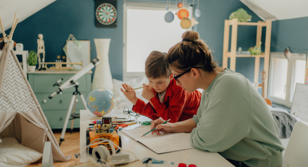 homeschooling mom and child