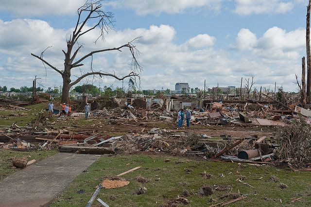 Tornado preparedness - storm damage and destroyed buildings