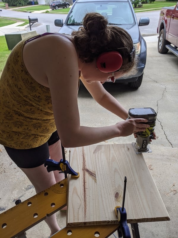 Router in use by Kristina while making busy boards for toddlers