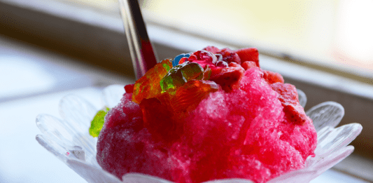 Sno-ball shaved ice dessert