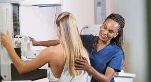 woman getting a mammogram