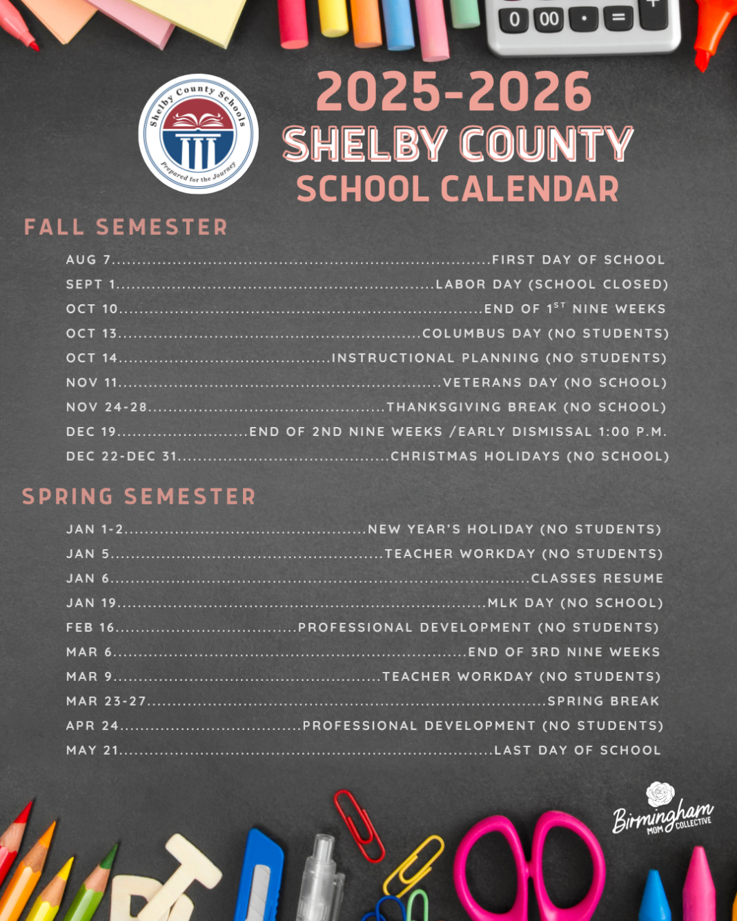 Shelby County School Calendar 20252026 + FREE PRINTABLE